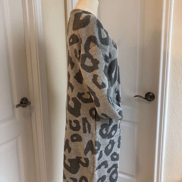 Sale Leopard print long sweater Coat cardigan Gray - Picture 4 of 7